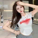 Toloer Letter Print T-Shirt Women's Summer 2024 New Ins Slim Short Design Sense Niche Short-Sleeved