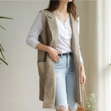 M-2XL Single-breasted Loose Simple Vest Jacket White 2020 Autumn Spring Sleeveless Suit Waistcoat Linen Long Coat Female