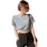 Toloer Celebrity Tie-Dye Short-Sleeved T-Shirt Women Loose Summer 2024 New Korean Version High Waist Crop Short Clothes
