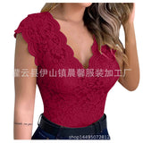 2024Wish New Lace Lace T-Shirt T-Shirt Blouse Rose Straight Close Sexy