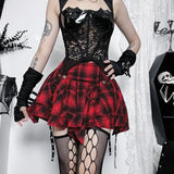 Summer New Women's Dress Hip Skirt Dark Style Sexy Hot Girl Slim Red Plaid Half Skirt Woman-Outfit