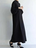 New Women's Dress Fashion Solid Color Two Wear Round Neck Loose Lantern Long Sleeve Single Breasted Women's