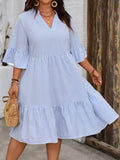 Large-Size Women's V-Neck Horn Sleeve Print