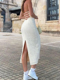 Textured Split Halter Maxi Dress-Outfit