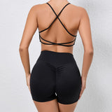 Toloer Shoulder Strap Beautiful Back Bra Peach Hip Shorts Yoga Suit Running Quick-Dry Tight Sports Fitness Suit-Outfit