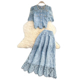 Yuan Age Reduction Heavy Lace Embroidery Round Shirt Design Single Buckle Top Two Sets Of High-Rise