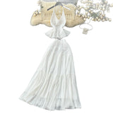 Holiday Set Women In Summer Pure Want To Close Waist Hanging Neck Lace Splicing Sling Vest Fairy Chiffon Half-Body