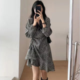 Toloer Size Fat Mm Summer French Asymmetry V Collar Floral Dress Closed Waist Irregular Long Sleeve Long Skirt 200 Jin-Outfit