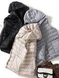 90 White Duck Down Light Down Inside The Female 2024 Autumn / Winter New Fashion Hat Wavy Grain Casual Thermal Vest-Outfit