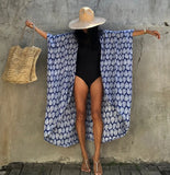 Toloer And White Tie-Dyed Cardigan Beach Dress Bikini Blouse Swimsuit With Cardigan Sunscreen Holiday