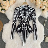 Toloer Integrated Top Sexy Slim Standing Collar Bottom Joined By