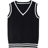 Toloer Sweater Women's Vest V-Neck Striped Stitching Casual Knit Vest