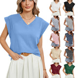 2024 New Women's V-Neck Solid Color Rotator Sleeve Casual Vest T-Shirt-Outfit