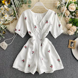 Womens Jumpsuit Shorts 2022 New Summer Fashion Printed Short Sleeve Slim Casual Overall Female White Bodysuit