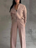 New Autumn And Winter Women's Casual Zipper Jacket Wide Leg Pants Fashion