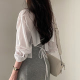 Solid Color Back Tie Cropped Blouse-Outfit