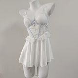 With Chest Cushion Pure Lust Wind Pajamas Female French Pure Lust Wind High-Grade Lace Perspective Thin Ice Ribbon Sling