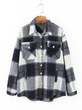 2022 Korean Slim Splicing All Match Outwear Vintage Thick Plaid Jacket Women Autumn Winter Casual Loose Long Sleeve Wool