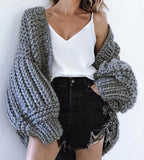 2022 Autumn And Winter Sweater Cardigan Bohemian Style Hand-knitted Bat Lantern Sleeve Sweater Jacket Female