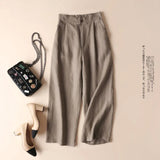 New Wide-Legged Trousers Women's Summer Nine-Point Trousers Straight Slacks Loose Large Cotton Trousers Women's Casual