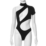 Toloer Women's Summer New Solid Color Sexy Single Sleeve Hollow Out Slim Basic Jumpsuit