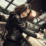 Toloer Female 2024 New Women's Pu Spring And Autumn Korean Version Slim Motorcycle Lady Leather Large Size Coat Female-Outfit