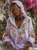Zippered T-Shirt Trend Japanese National Style Cherry Blossom Art Printing National Tide Loose Autumn And Winter
