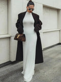 Knitted Turtleneck Pleated Tank Maxi Dress-Outfit