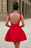 Solid Tank Open Back A-line Mini Dress-Outfit