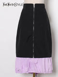 Patchwork Loose Midi Skirt For Women High Waist Colorblock Long Skirts Female Summer Casual Clothing Style New