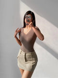 Trend Women's Wear Summer New V-Collar Short-Sleeved Jumpsuit Sexy Tight Open-File Jumpsuit Top-Outfit