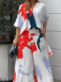 2 Pieces Sets Women Loose Blouse Top And Wide Leg Pants Outfits Casual Elegant Two Pieces Sets Matching Sets-Outfit