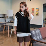 Vest Women Striped V-Neck Daily Knitted Stylish Students Korean Style Sleeveless Outwear Female Coats All-match Leisure