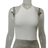 Spring And Summer New Neck Strap Knitted Vest Women Solid Sleeveless Line Open Umbilly Back