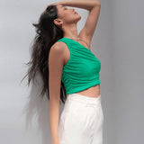 Ruched One Shoulder Crop Top-Outfit