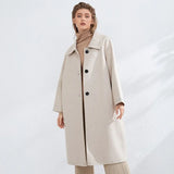 Aachoae Winter Casual Single Breasted 100% Wool Coat Women Solid Color Turn Down Collar Long Jacket Outerwear Ladies