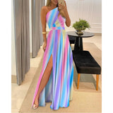 Toloer Women's Wear 2024 Diagonal Shoulder Dress Temperament Sleeveless Sexy High Waist Open Slit Autumn Winter