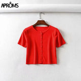 Aproms Candy Color Ribbed Knitted Cardigan Women Autumn Winter Long Sleeve Basic Cropped Sweaters Female Casual Short Jumper