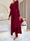Autumn And Winter Design With A Sense Of Round Neck Opening Fork Long Coat Trousers Casual Fashion