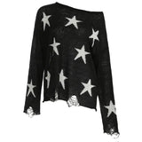 Star Print Sheer One Shoulder Knit Top-Outfit
