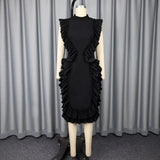 Collar Wooden Ear Small Crums Party Dress Fashion Women's Sleeveless Body-Free Banquet Dress Dress