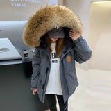 Raccoon Big Hair Collar Overalls Down Jacket Female 2024 Winter Fashion Thickened Couples Frost Resistant Outdoor Assault Jacket-Outfit