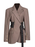 Toloer Jacket Female 2024 Autumn Dress New Fashion Temperament Side Belt Waist Advanced Sense Splicing Long-Sleeved Suit-Outfit