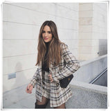 British Style Women Plaid Tweed Jacket Coat With Pockets Fashion Office Ladies Double Breasted Tops Casual