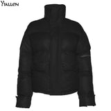 Yiallen Winter New Warm Cotton-padded Jacket Women Slim Solid Turtleneck Zipper Velcro Pockets Thicken Coat Female