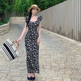 Toloer Black Dress Female Spring And Summer Long Flounce