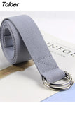 Solid Cotton Canvas All-match Waist Straps Women Canvas Belt D Shaped Double Ring Buckle Waistband