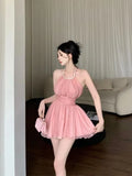 Sexy Dresses Women Sleeveless Halter Sweet Mesh Summer Backless Party Dress Bandage Elegant Female Fashion-Outfit