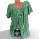 Summer V-neck Digital Printing Loose Short-sleeved Printed T-shirt