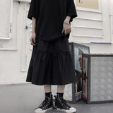 Black Gothic Midi Skirt Women Punk Goth High Waist Patchwork A-line Long Skirts Korean Style Casual Harajuku